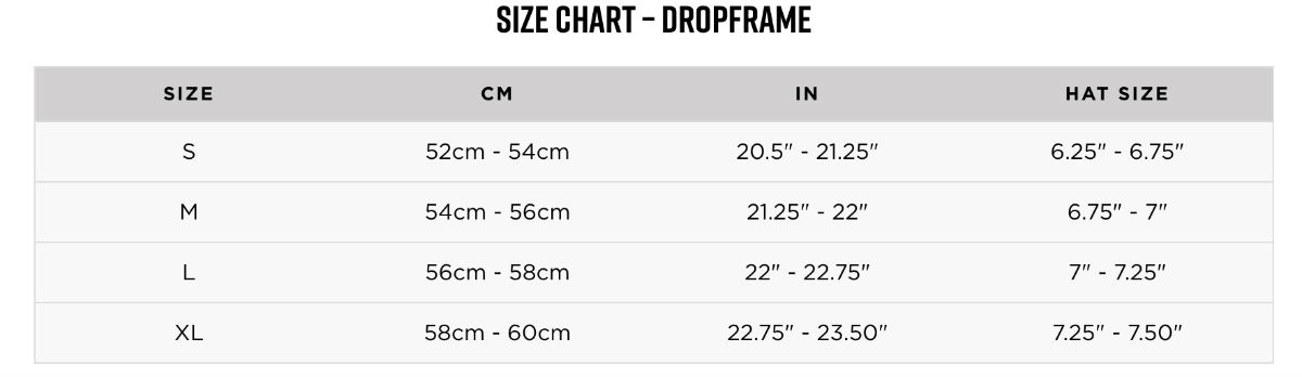 Fox proframe helmet hot sale sizing